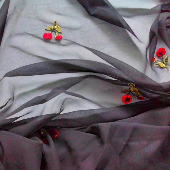 Sheer Black Synthetic Chiffon Fabric with Embroidered & Sequin Rose Design - Picture 2 of 9
